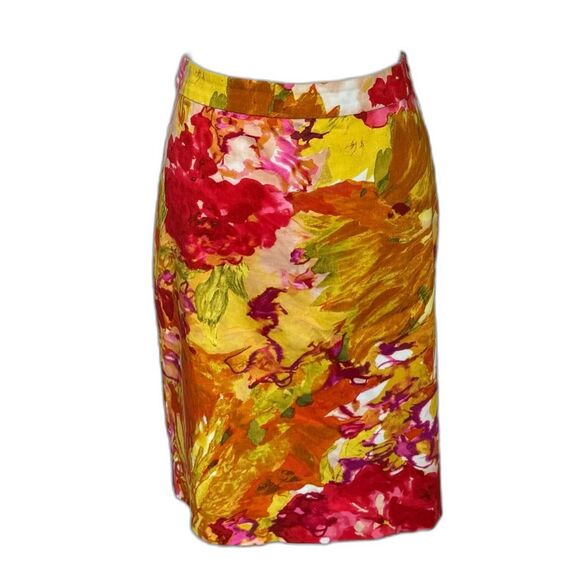 J. Crew Factory Stretch Floral Pencil Skirt Size 8 Bold Bright Abstract - Picture 1 of 7